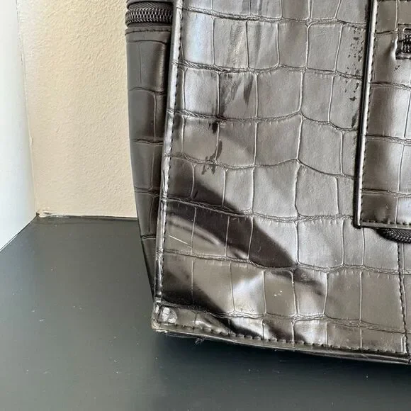 BEIS Large Work Tote Black Crocodile 14.5” x 11” Vegan Leather Zip Closure - Picture 5 of 15